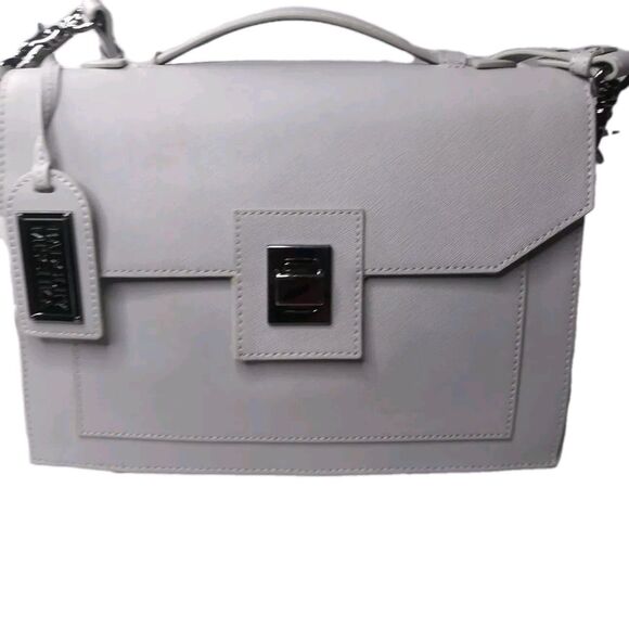 Badgley Mischka Handbags - Badgley Mischka Messenger Bag Gray Leather Shoulder Bag Medium Size Purse